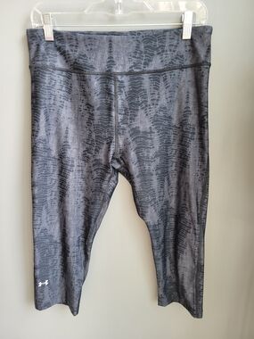 Under Armour UA Women's HeatGear Compression Black & Gray Crop Leggings Sz Large